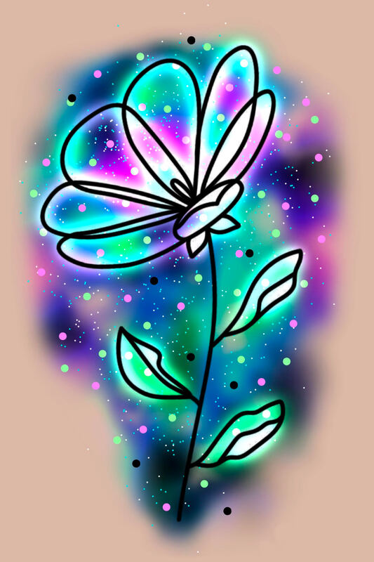 Rainbow galaxy watercolor flower tattoo design for sale by Tyranicorn.