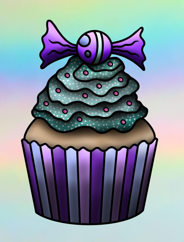 Candy cupcake purple tattoo design.